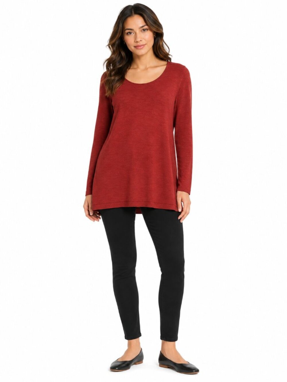 EILEEN FISHER Rust 100% Merino Wool Scoop Neck Tunic Sweater Petite Large PL